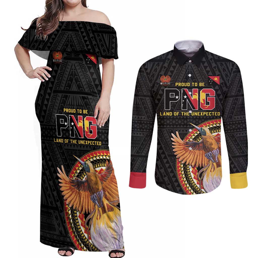 Papua New Guinea Tok Pisin Wik Couples Matching Off Shoulder Maxi Dress and Long Sleeve Button Shirt Land Of The Unexpected