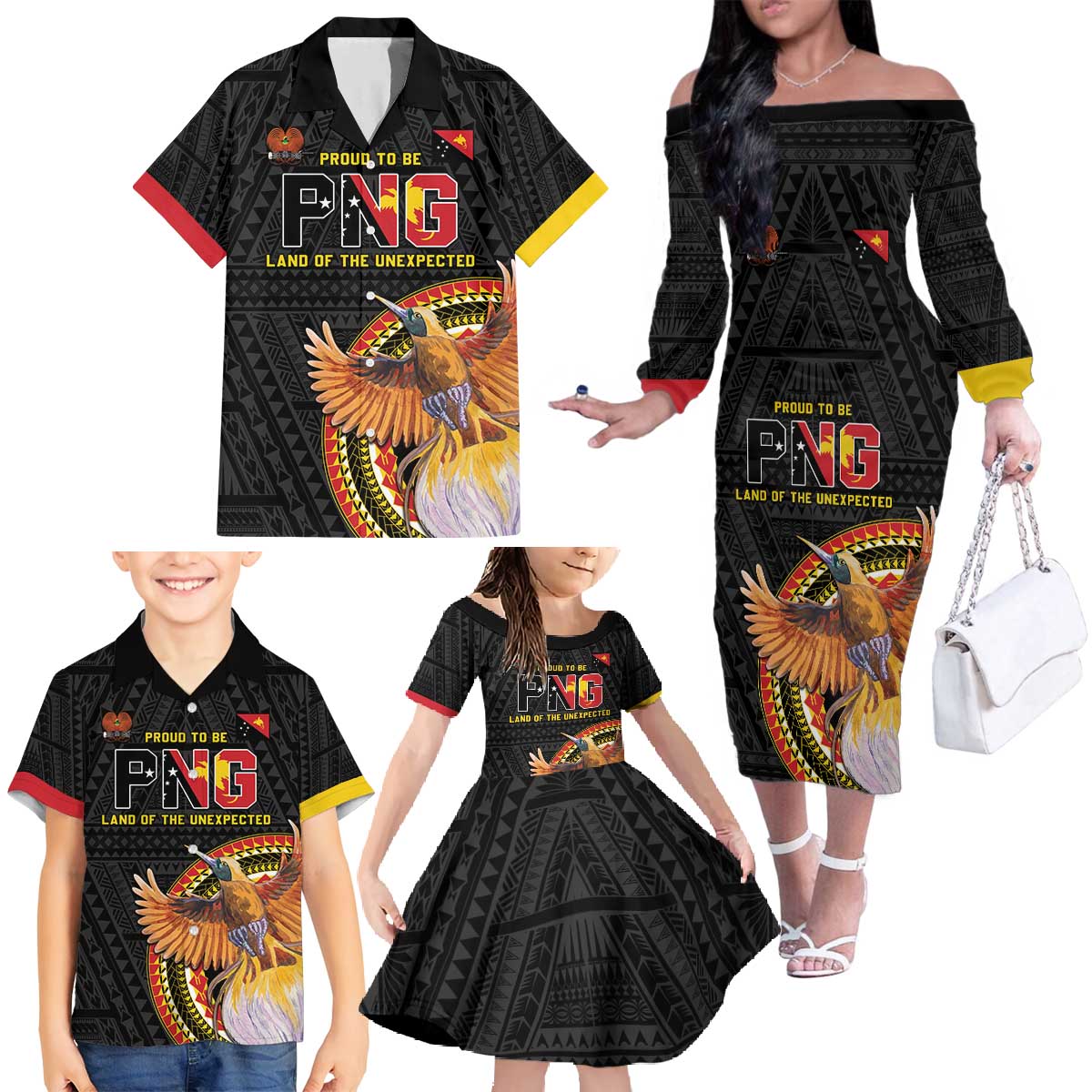 Papua New Guinea Tok Pisin Wik Family Matching Off The Shoulder Long Sleeve Dress and Hawaiian Shirt Land Of The Unexpected