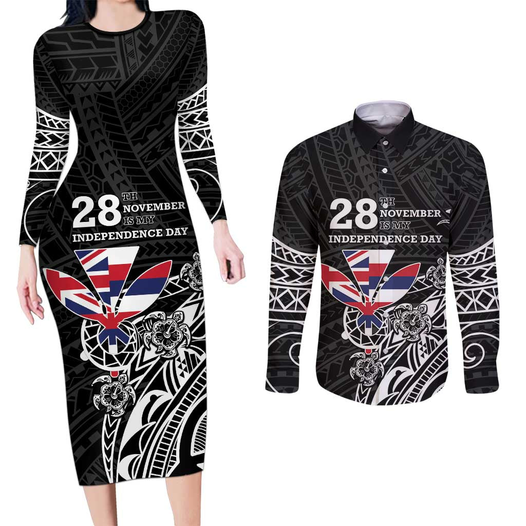 Hawaii November 28th Is My Independence Day Couples Matching Long Sleeve Bodycon Dress and Long Sleeve Button Shirt
