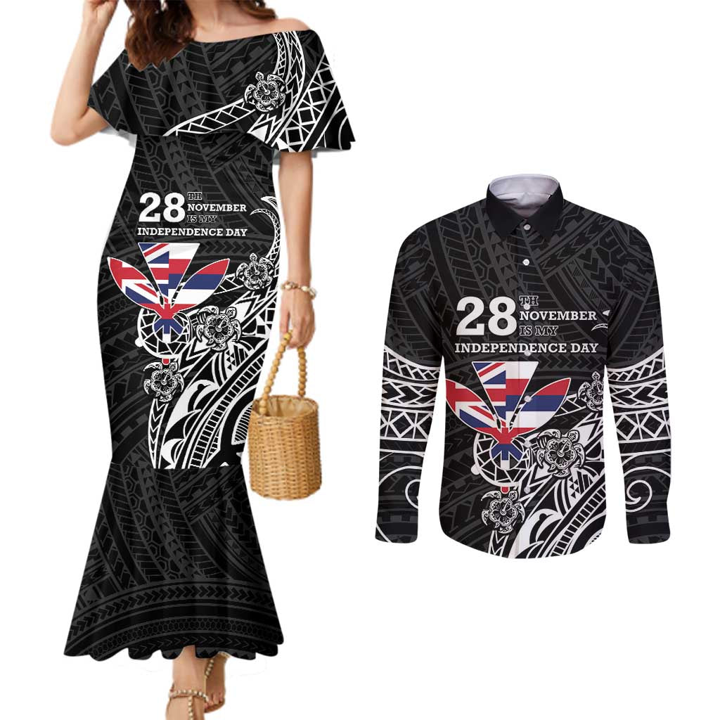 Hawaii November 28th Is My Independence Day Couples Matching Mermaid Dress and Long Sleeve Button Shirt