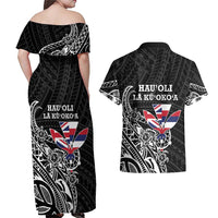 Hawaii November 28th Is My Independence Day Couples Matching Off Shoulder Maxi Dress and Hawaiian Shirt