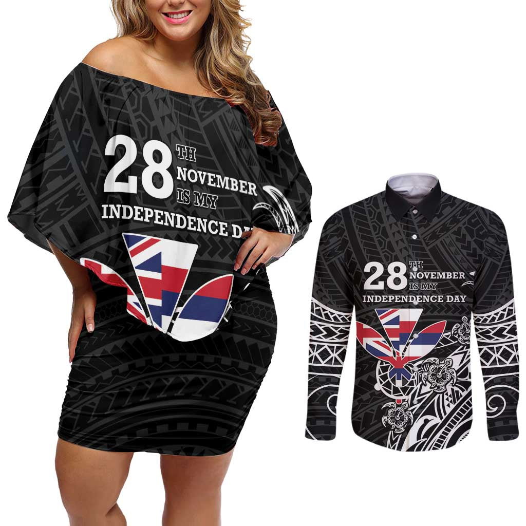 Hawaii November 28th Is My Independence Day Couples Matching Off Shoulder Short Dress and Long Sleeve Button Shirt