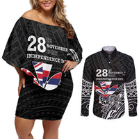 Hawaii November 28th Is My Independence Day Couples Matching Off Shoulder Short Dress and Long Sleeve Button Shirt