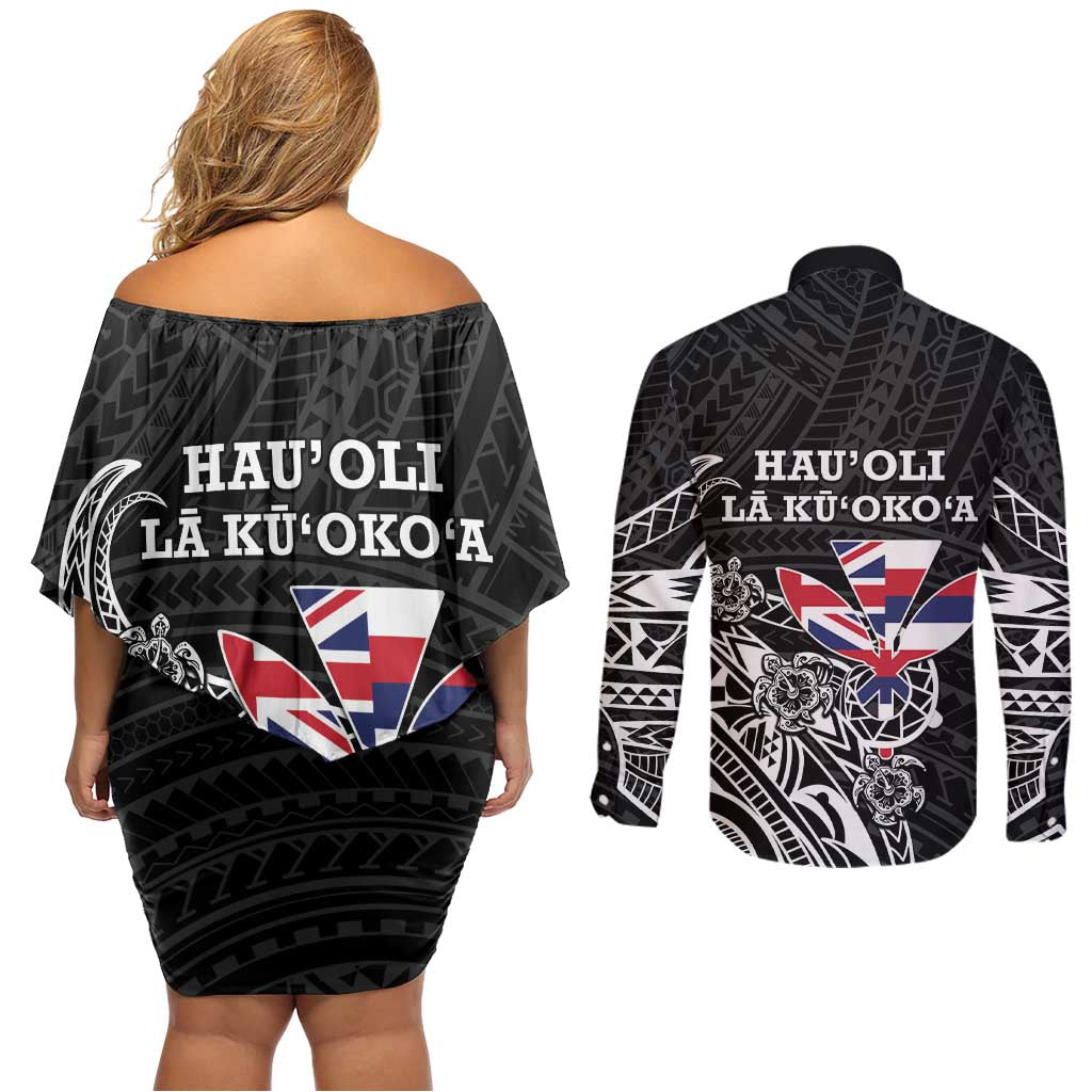 Hawaii November 28th Is My Independence Day Couples Matching Off Shoulder Short Dress and Long Sleeve Button Shirt