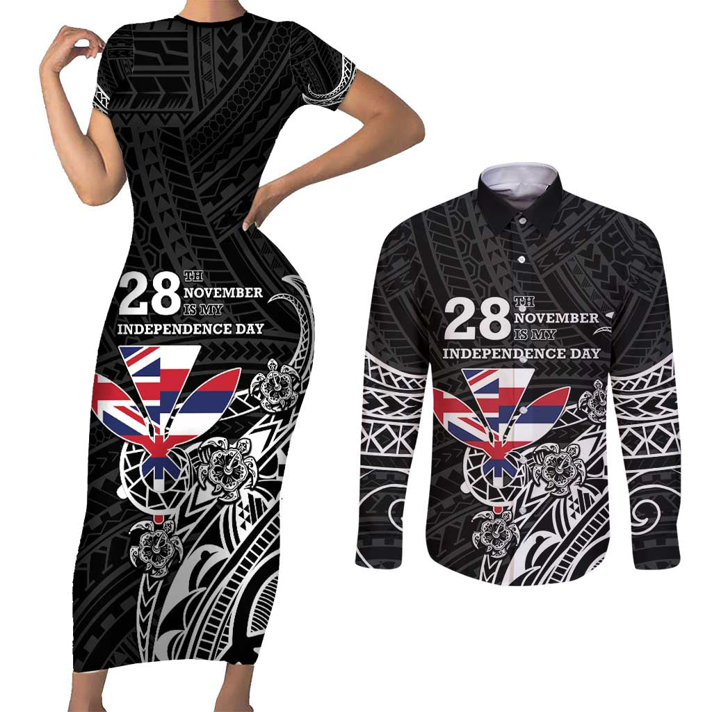 Hawaii November 28th Is My Independence Day Couples Matching Short Sleeve Bodycon Dress and Long Sleeve Button Shirt