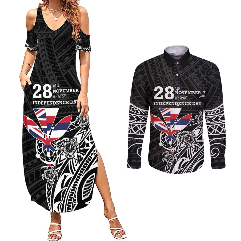 Hawaii November 28th Is My Independence Day Couples Matching Summer Maxi Dress and Long Sleeve Button Shirt