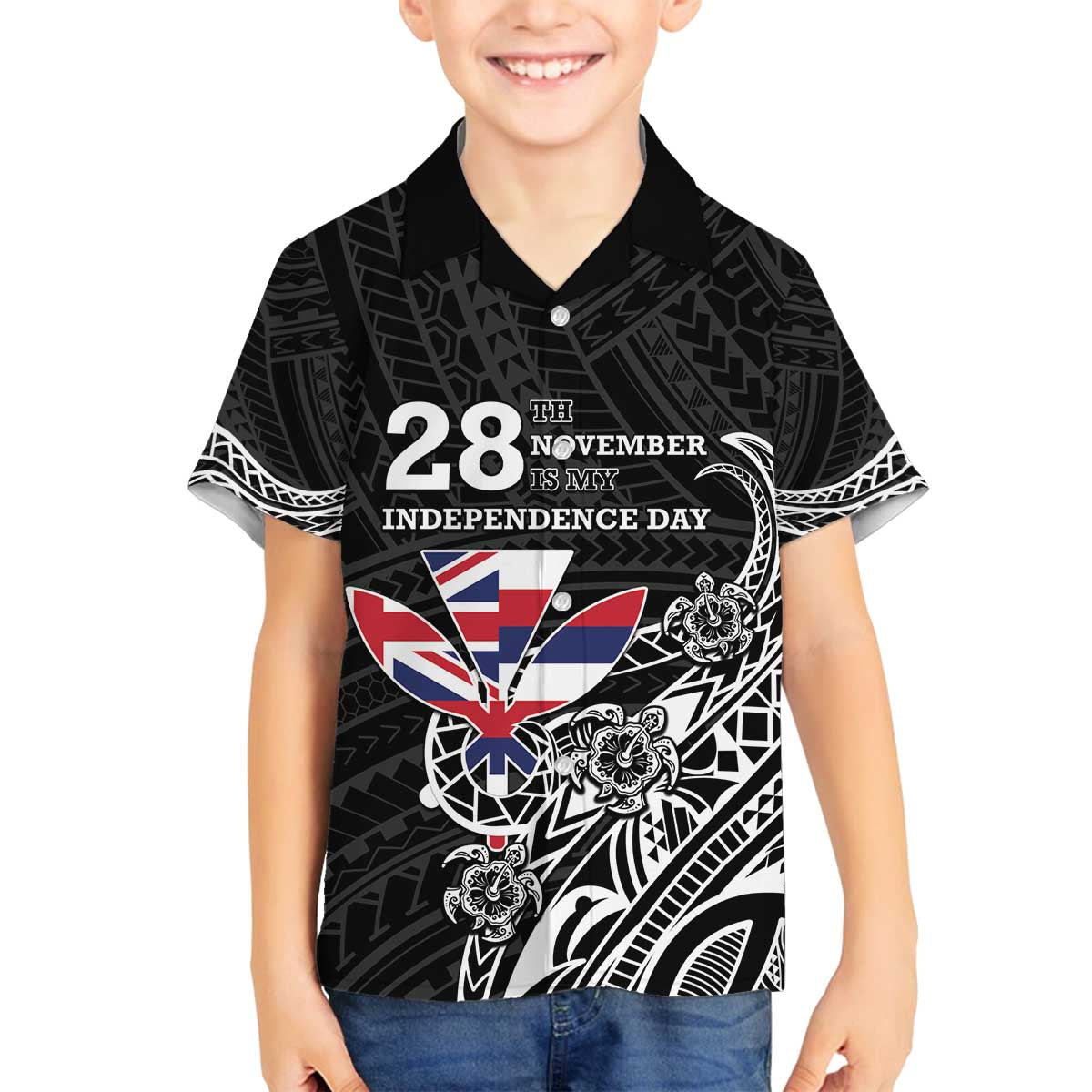 Hawaii November 28th Is My Independence Day Family Matching Off The Shoulder Long Sleeve Dress and Hawaiian Shirt