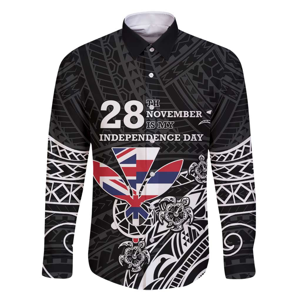 Hawaii November 28th Is My Independence Day Family Matching Off Shoulder Maxi Dress and Hawaiian Shirt LT05 Dad's Shirt - Long Sleeve Black - Polynesian Pride
