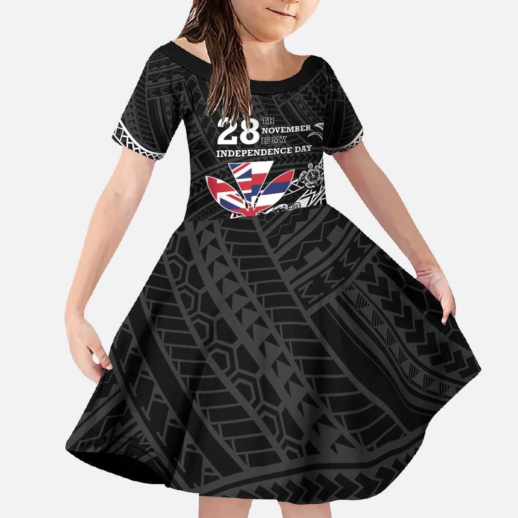 Hawaii November 28th Is My Independence Day Family Matching Tank Maxi Dress and Hawaiian Shirt LT05 Daughter's Dress Black - Polynesian Pride