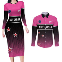 Custom New Zealand Women Cricket Couples Matching Long Sleeve Bodycon Dress and Long Sleeve Button Shirt Pink Simple Style
