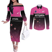 Custom New Zealand Women Cricket Couples Matching Off The Shoulder Long Sleeve Dress and Long Sleeve Button Shirt Pink Simple Style
