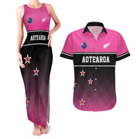 Custom New Zealand Women Cricket Couples Matching Tank Maxi Dress and Hawaiian Shirt Pink Simple Style