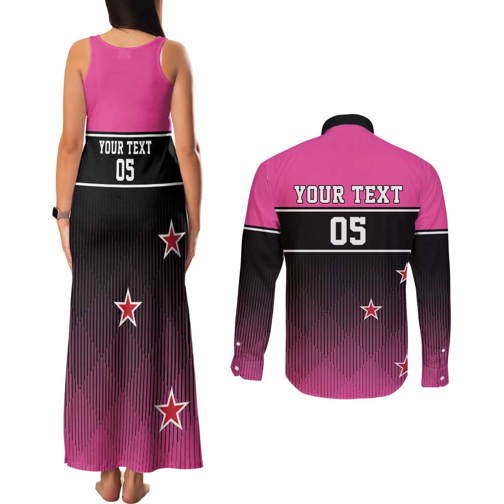 Custom New Zealand Women Cricket Couples Matching Tank Maxi Dress and Long Sleeve Button Shirt Pink Simple Style