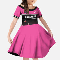 Custom New Zealand Women Cricket Family Matching Long Sleeve Bodycon Dress and Hawaiian Shirt Pink Simple Style LT05 Daughter's Dress Pink - Polynesian Pride