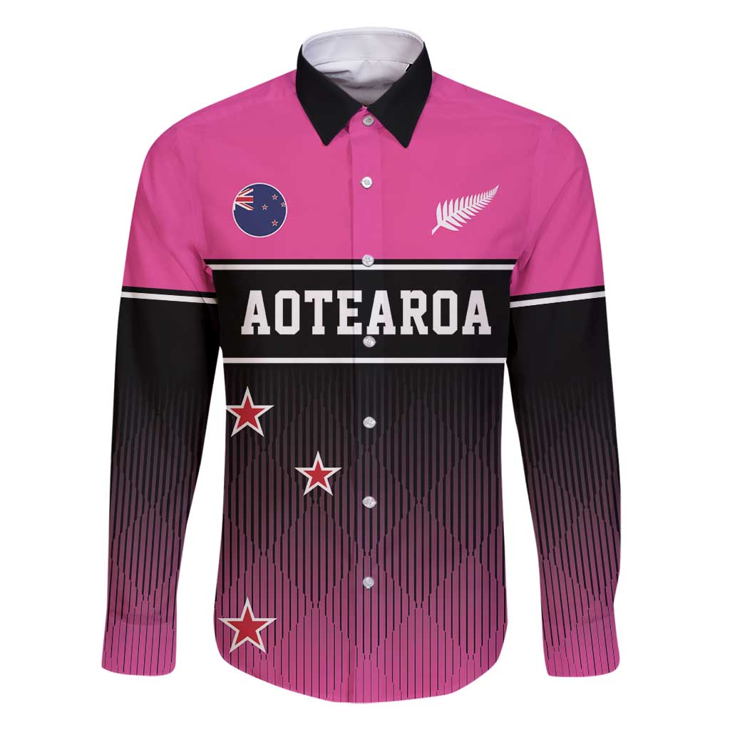 Custom New Zealand Women Cricket Family Matching Long Sleeve Bodycon Dress and Hawaiian Shirt Pink Simple Style LT05 Dad's Shirt - Long Sleeve Pink - Polynesian Pride