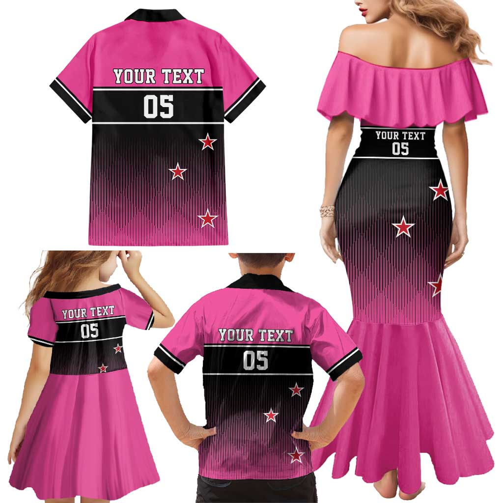 Custom New Zealand Women Cricket Family Matching Mermaid Dress and Hawaiian Shirt Pink Simple Style LT05 - Polynesian Pride