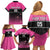 Custom New Zealand Women Cricket Family Matching Off Shoulder Short Dress and Hawaiian Shirt Pink Simple Style