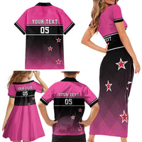 Custom New Zealand Women Cricket Family Matching Short Sleeve Bodycon Dress and Hawaiian Shirt Pink Simple Style LT05 - Polynesian Pride