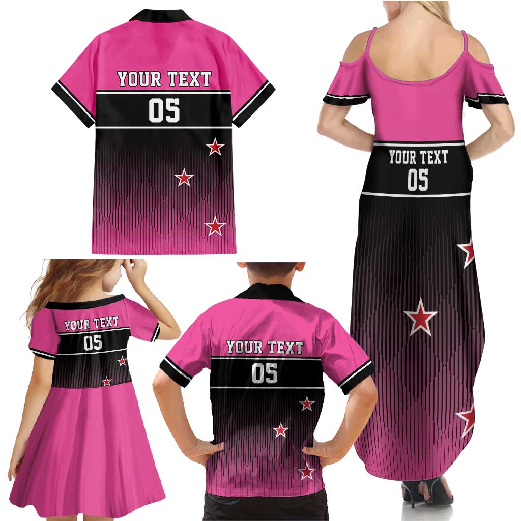 Custom New Zealand Women Cricket Family Matching Summer Maxi Dress and Hawaiian Shirt Pink Simple Style LT05 - Polynesian Pride
