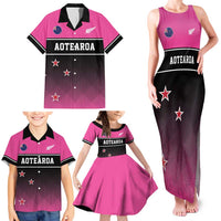 Custom New Zealand Women Cricket Family Matching Tank Maxi Dress and Hawaiian Shirt Pink Simple Style LT05 - Polynesian Pride