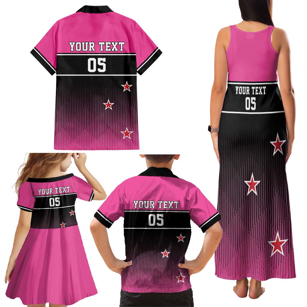 Custom New Zealand Women Cricket Family Matching Tank Maxi Dress and Hawaiian Shirt Pink Simple Style LT05 - Polynesian Pride
