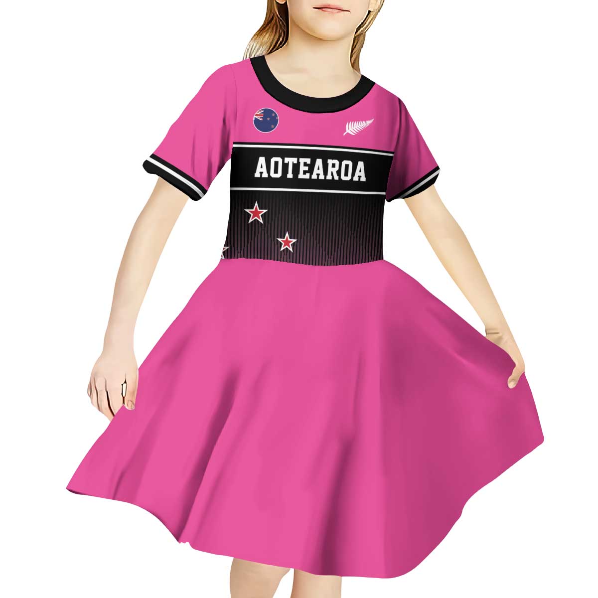 Custom New Zealand Women Cricket Kid Short Sleeve Dress Pink Simple Style