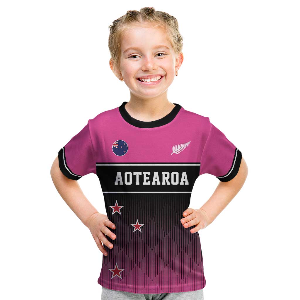 Custom New Zealand Women Cricket Kid T Shirt Pink Simple Style LT05 Pink - Polynesian Pride