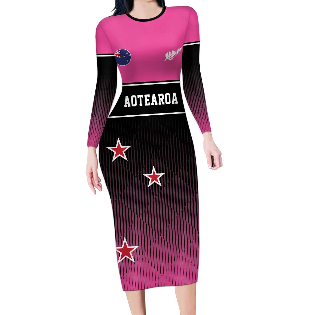 Custom New Zealand Women Cricket Long Sleeve Bodycon Dress Pink Simple Style