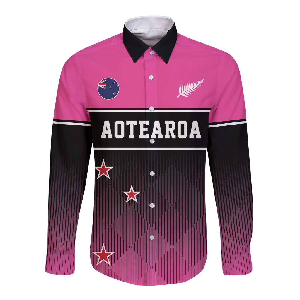 Custom New Zealand Women Cricket Long Sleeve Button Shirt Pink Simple Style