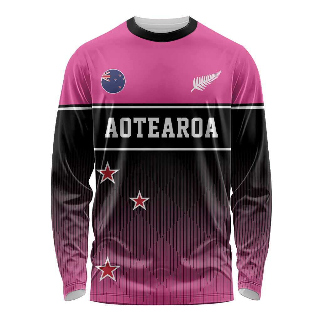 Custom New Zealand Women Cricket Long Sleeve Shirt Pink Simple Style