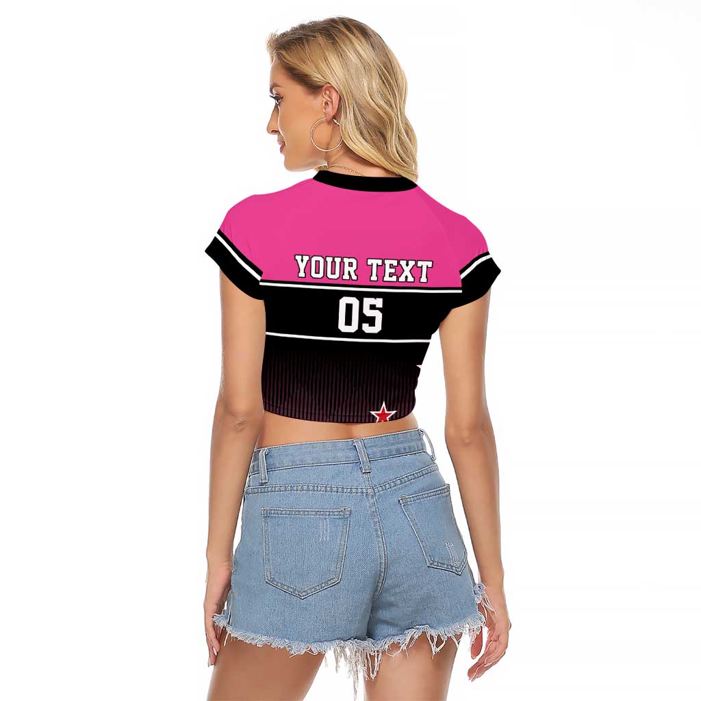 Custom New Zealand Women Cricket Raglan Cropped T Shirt Pink Simple Style LT05 - Polynesian Pride