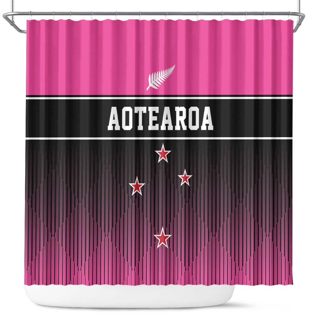 New Zealand Women Cricket Shower Curtain Pink Simple Style