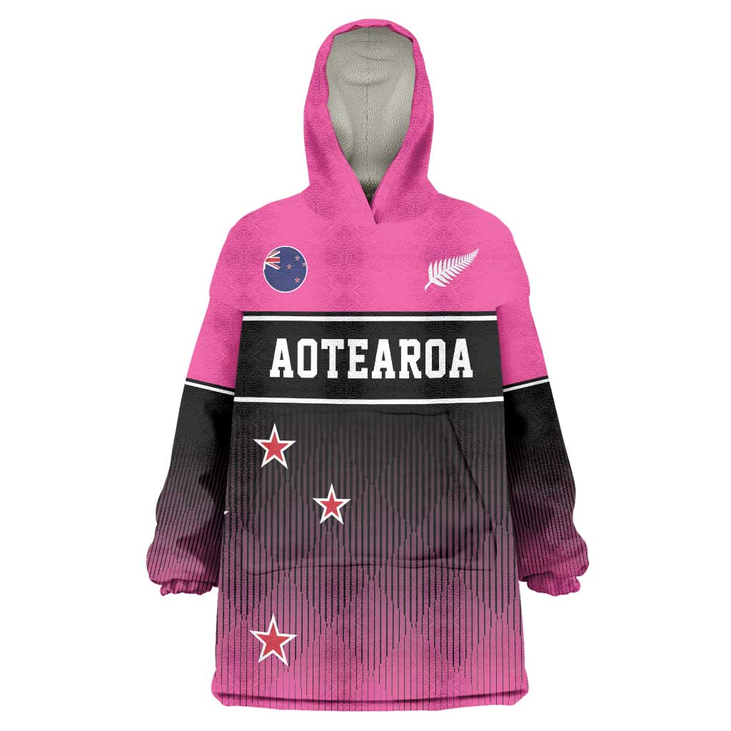 Custom New Zealand Women Cricket Wearable Blanket Hoodie Pink Simple Style