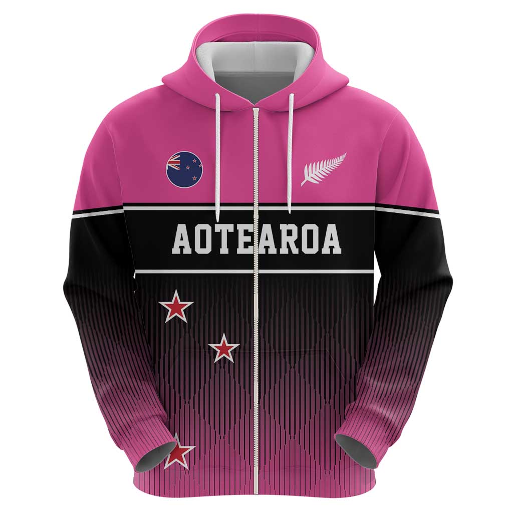 Custom New Zealand Women Cricket Zip Hoodie Pink Simple Style