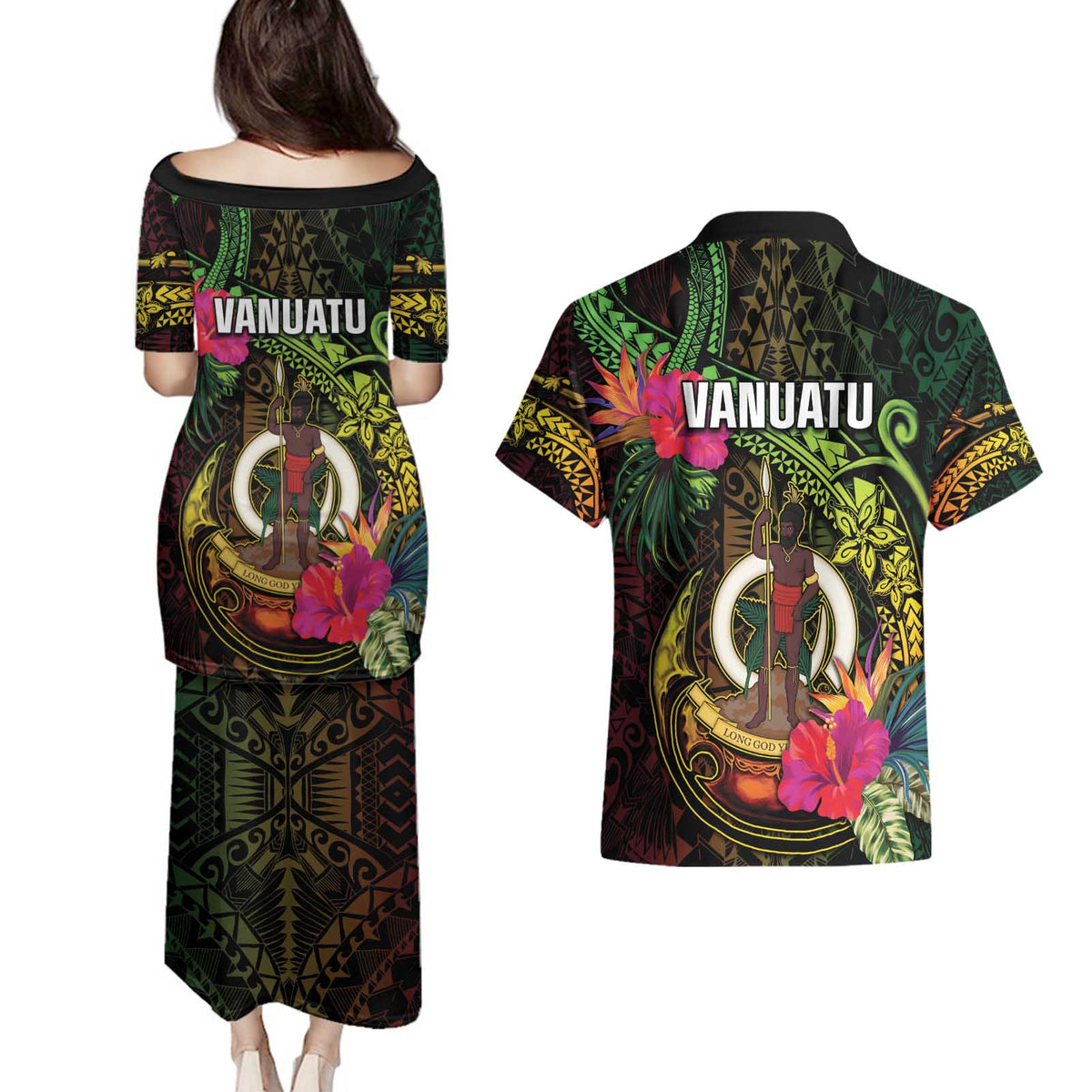 Vanuatu Couples Matching Puletasi and Hawaiian Shirt Be Strong Pray For Port Vila