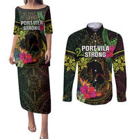 Vanuatu Couples Matching Puletasi and Long Sleeve Button Shirt Be Strong Pray For Port Vila
