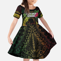Vanuatu Family Matching Off Shoulder Maxi Dress and Hawaiian Shirt Be Strong Pray For Port Vila LT05 Daughter's Dress Black - Polynesian Pride
