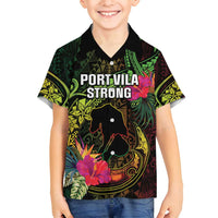 Vanuatu Family Matching Off Shoulder Maxi Dress and Hawaiian Shirt Be Strong Pray For Port Vila LT05 Son's Shirt Black - Polynesian Pride