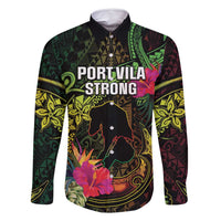 Vanuatu Family Matching Off Shoulder Short Dress and Hawaiian Shirt Be Strong Pray For Port Vila LT05 Dad's Shirt - Long Sleeve Black - Polynesian Pride