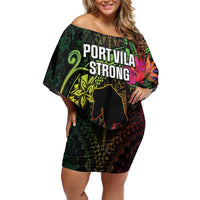 Vanuatu Family Matching Off Shoulder Short Dress and Hawaiian Shirt Be Strong Pray For Port Vila LT05 Mom's Dress Black - Polynesian Pride