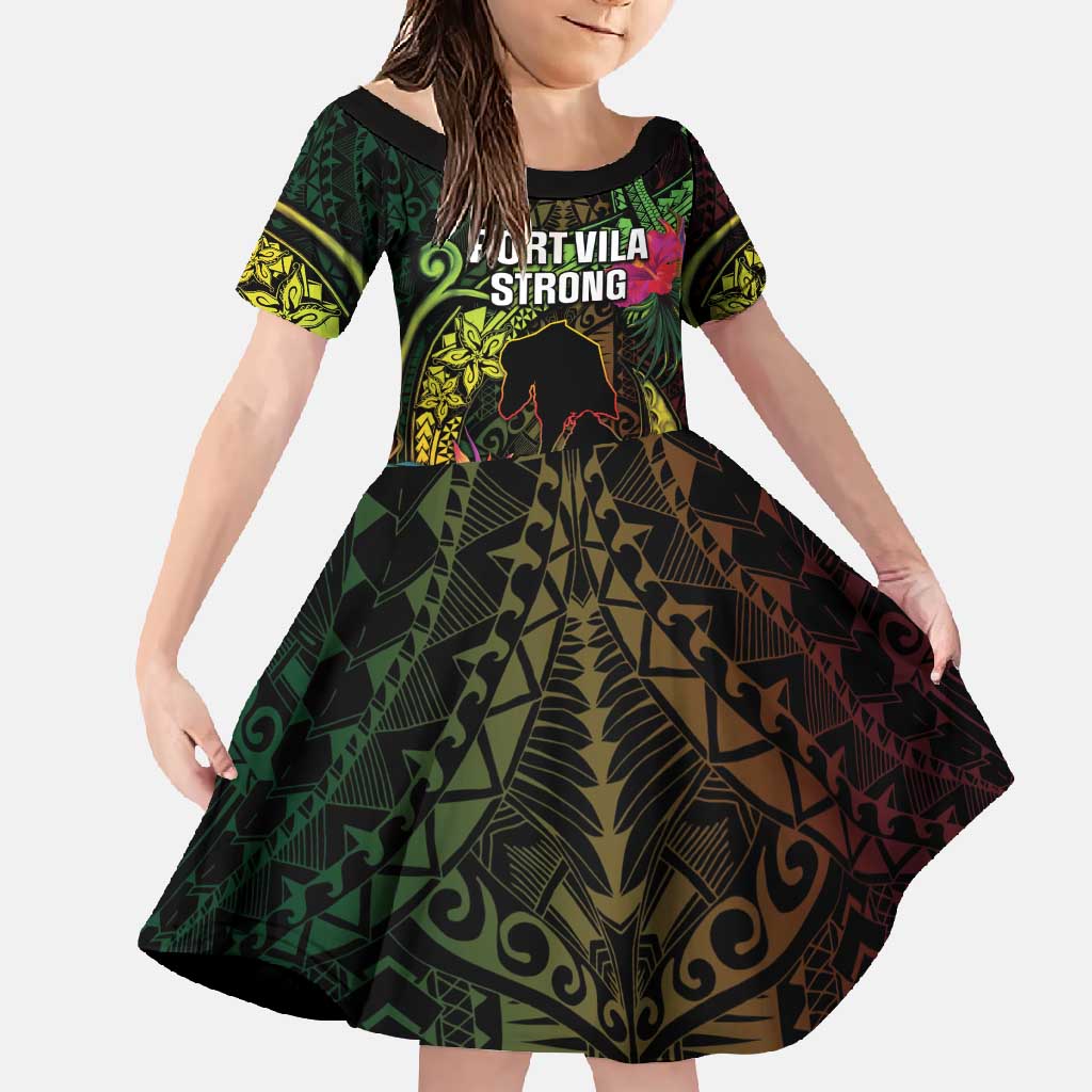 Vanuatu Family Matching Tank Maxi Dress and Hawaiian Shirt Be Strong Pray For Port Vila LT05 Daughter's Dress Black - Polynesian Pride