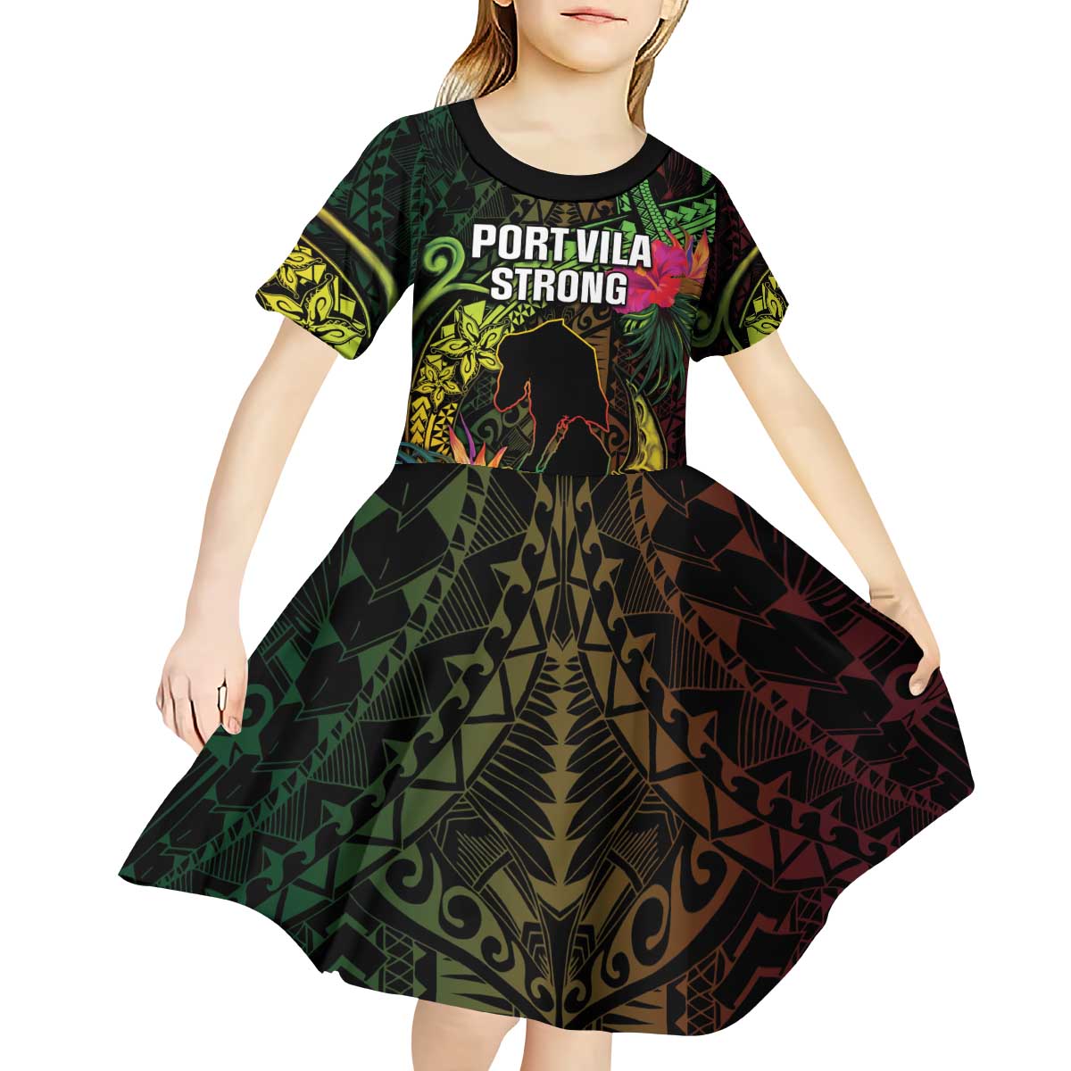 Vanuatu Kid Short Sleeve Dress Be Strong Pray For Port Vila LT05 - Polynesian Pride