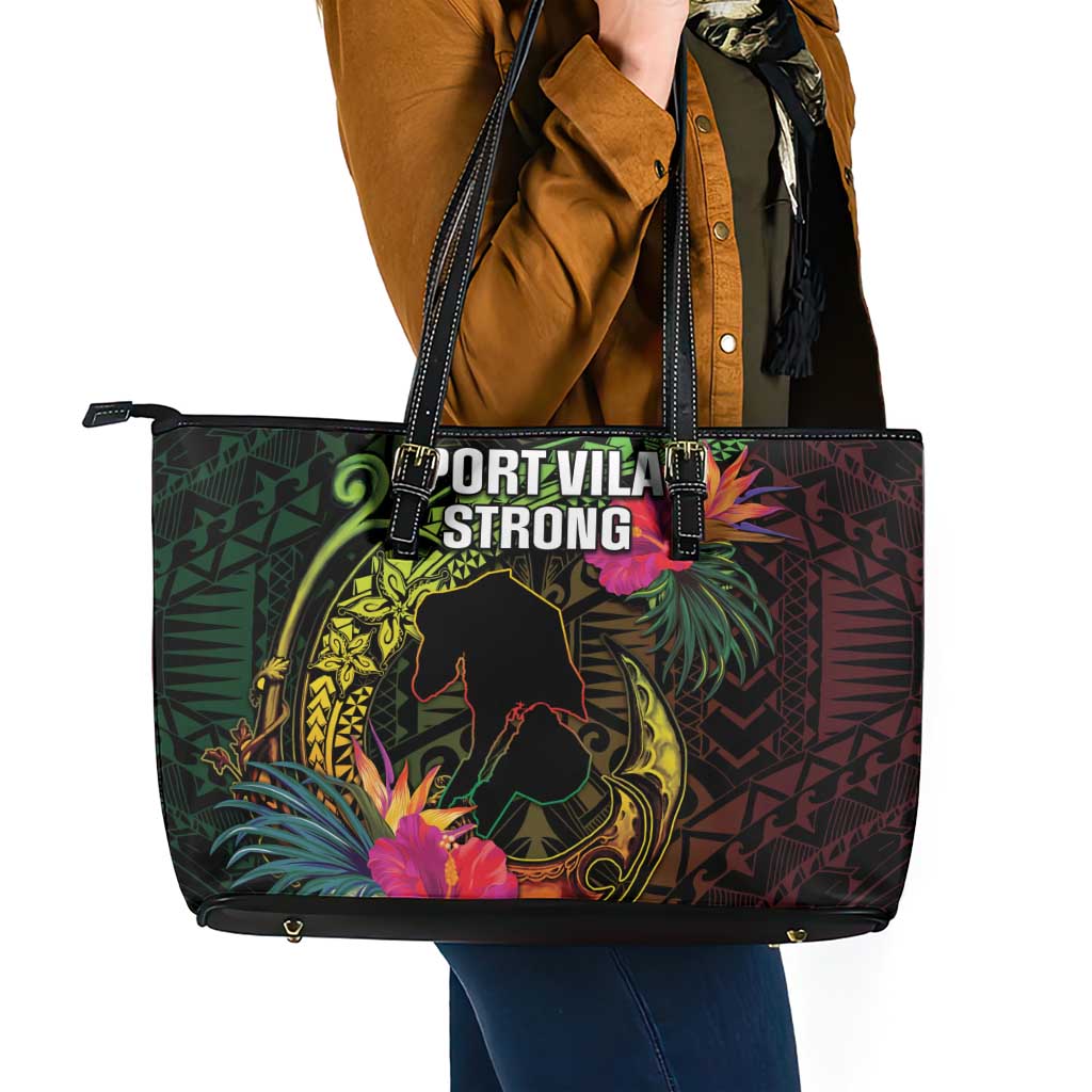 Vanuatu Leather Tote Bag Be Strong Pray For Port Vila LT05 - Polynesian Pride