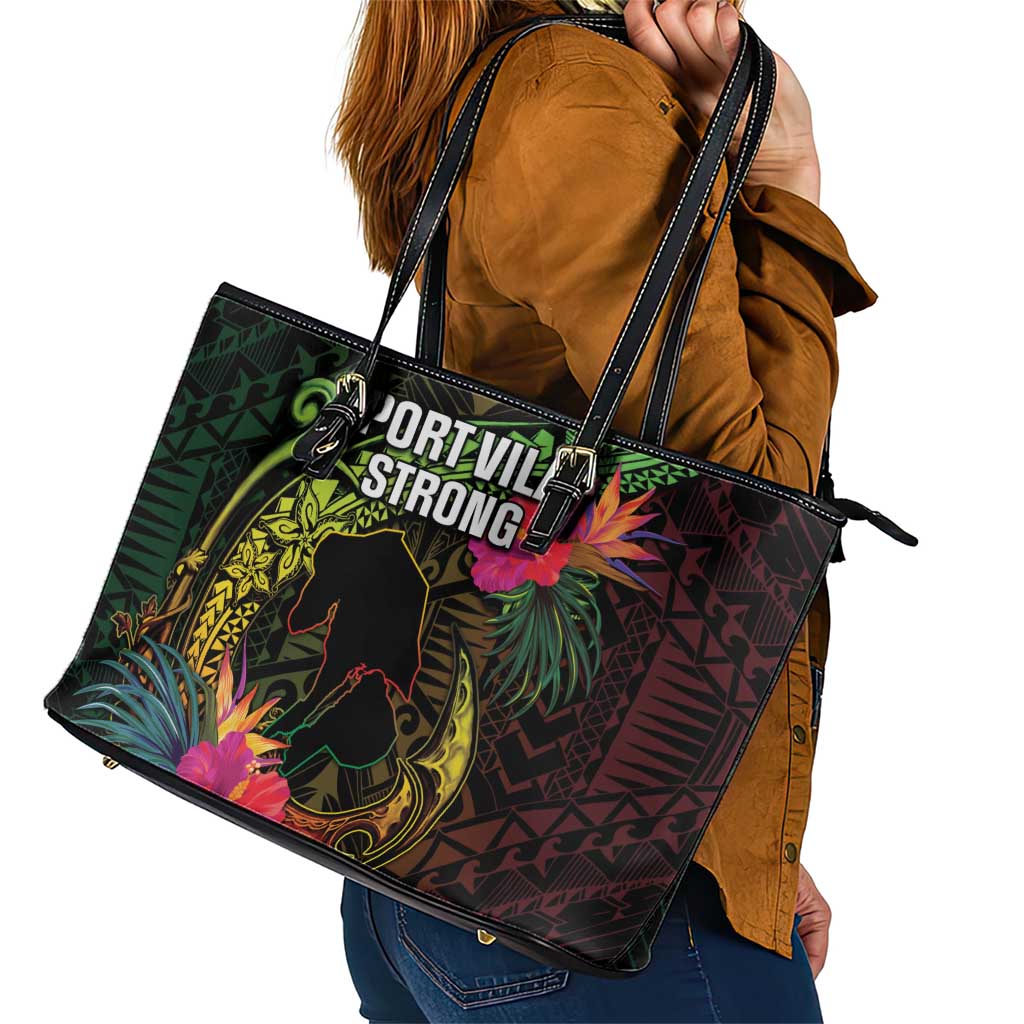 Vanuatu Leather Tote Bag Be Strong Pray For Port Vila LT05 - Polynesian Pride