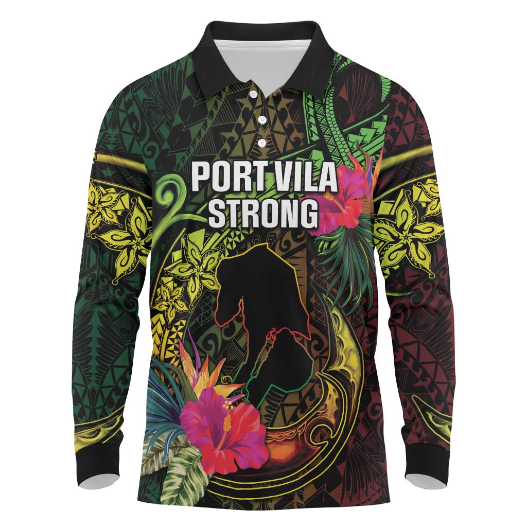 Vanuatu Long Sleeve Polo Shirt Be Strong Pray For Port Vila LT05 Black - Polynesian Pride