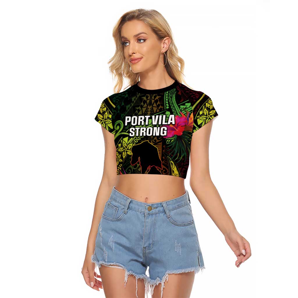 Vanuatu Raglan Cropped T Shirt Be Strong Pray For Port Vila LT05 Female Black - Polynesian Pride