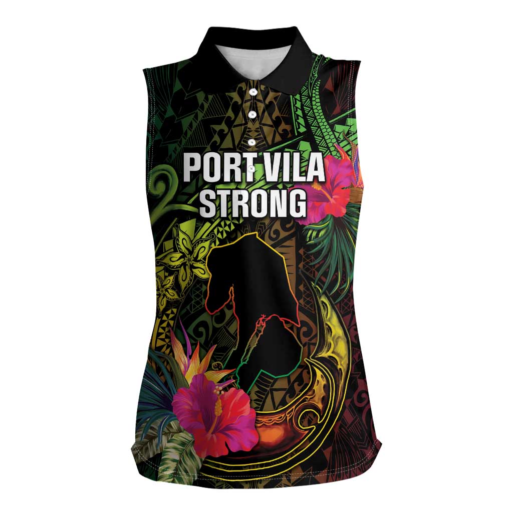Vanuatu Women Sleeveless Polo Shirt Be Strong Pray For Port Vila LT05 Female Black - Polynesian Pride