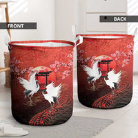 Hawaii and Japan Together Laundry Basket Polynesian Art Tattoo With Cranes And Sakura - Polynesian Pride