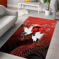 Hawaii and Japan Together Area Rug Polynesian Art Tattoo With Cranes And Sakura - Polynesian Pride