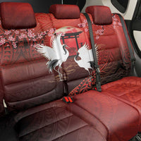 Hawaii and Japan Together Back Car Seat Cover Polynesian Art Tattoo With Cranes And Sakura - Polynesian Pride